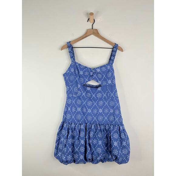 NWT Zara Openwork Embroidered Cut Out Mini Dress Womens XL Blue Bubble Skirt - Picture 2 of 10